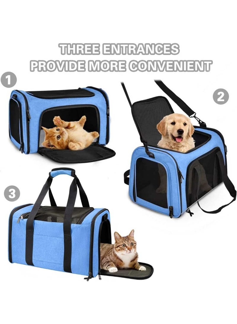 حقيبة حيوانات أليفة محمولة، معتمدة من الخطوط الجوية ورفيعة، قابلة للطي لحمل الأرانب والكلاب والقطط حتى 15 رطلاً، حقيبة القط للسفر (أزرق، متوسط) - Image 3